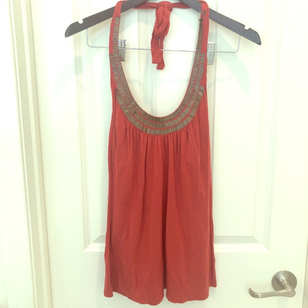 Burnt rust orange halter top w/ metal detail